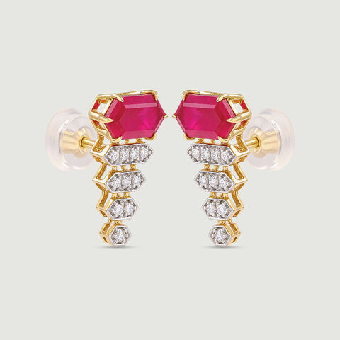 Red Luminous Gold Stud Earrings