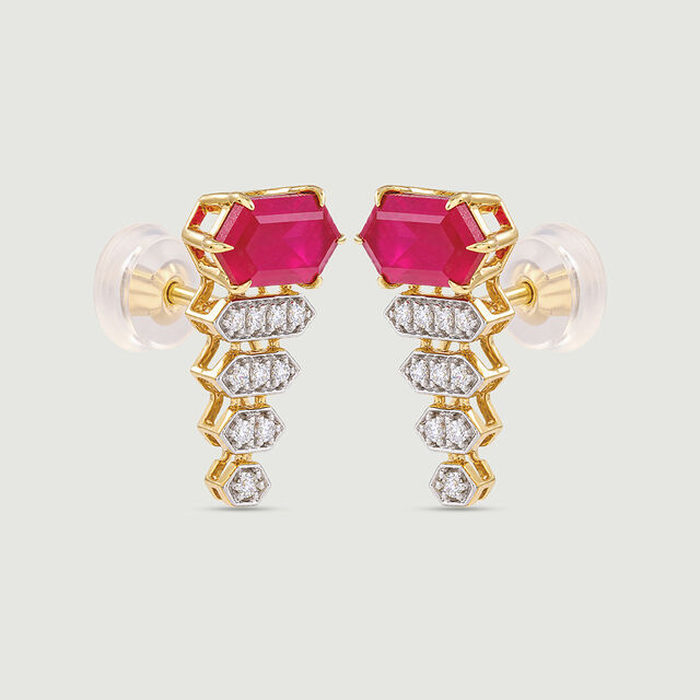 Red Luminous Gold Stud Earrings,,hi-res image number null