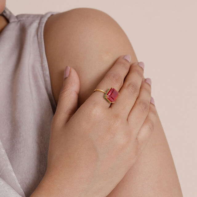 Bold Framed Onyx and Ruby Ring,,hi-res image number null