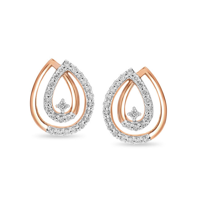 14 KT Rose Gold Simple Diamond Stud Earrings,,hi-res view 1