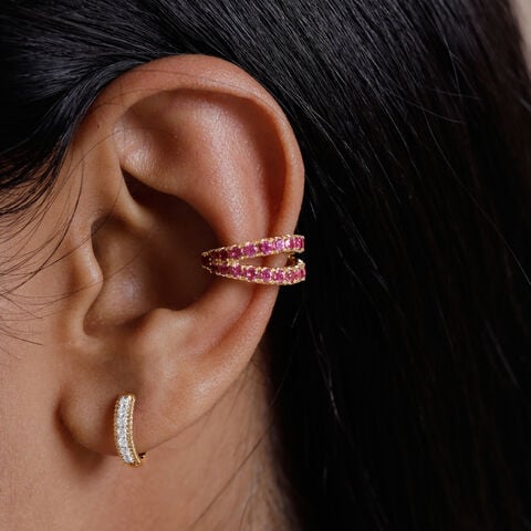 Vibrant Rhythmic Pink Garnet Ear Cuff