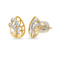 14KT Yellow Gold Dazzling Leaf with Curves Diamond Stud Earring,,hi-res view 3