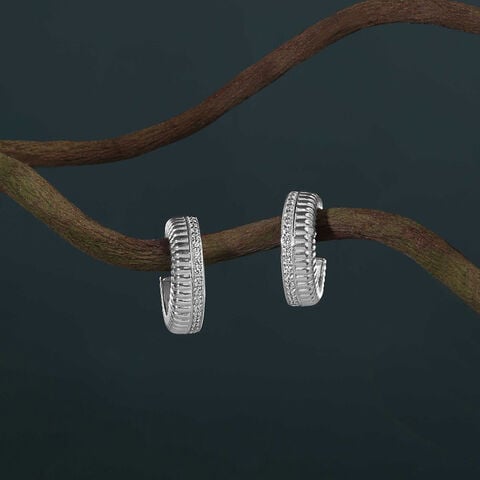 Linear Spark Silver Hoop Earrings