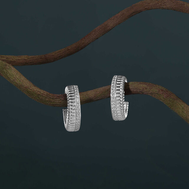 Linear Spark Silver Hoop Earrings,,hi-res image number null