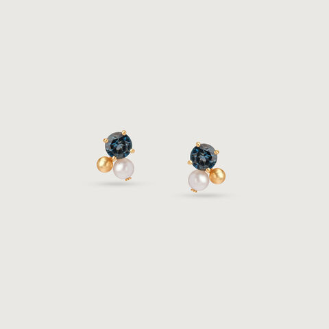 Aqua Twinkle Pearl & Gold Stud Earrings