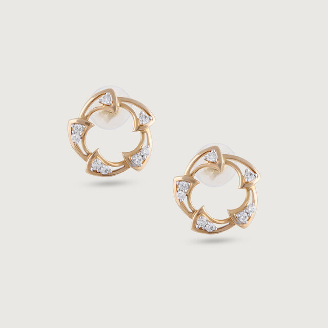 Elegant Floral Gold & Diamond Stud Earrings,,hi-res image number null