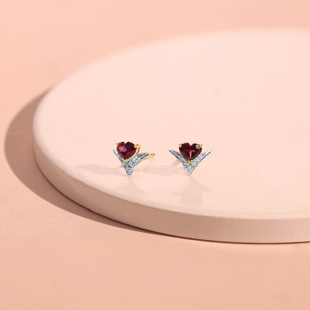 Radiant Heart Pink Garnet & Diamond Stud Earrings,,hi-res image number null