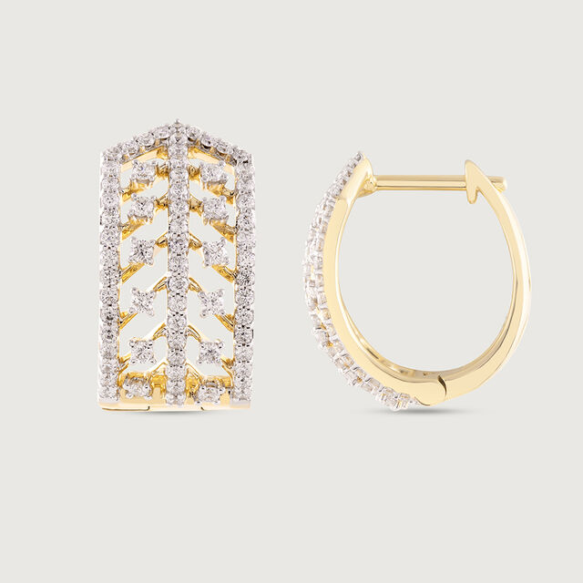 Chevron Shine Gold & Diamond Hoop Earrings,,hi-res image number null