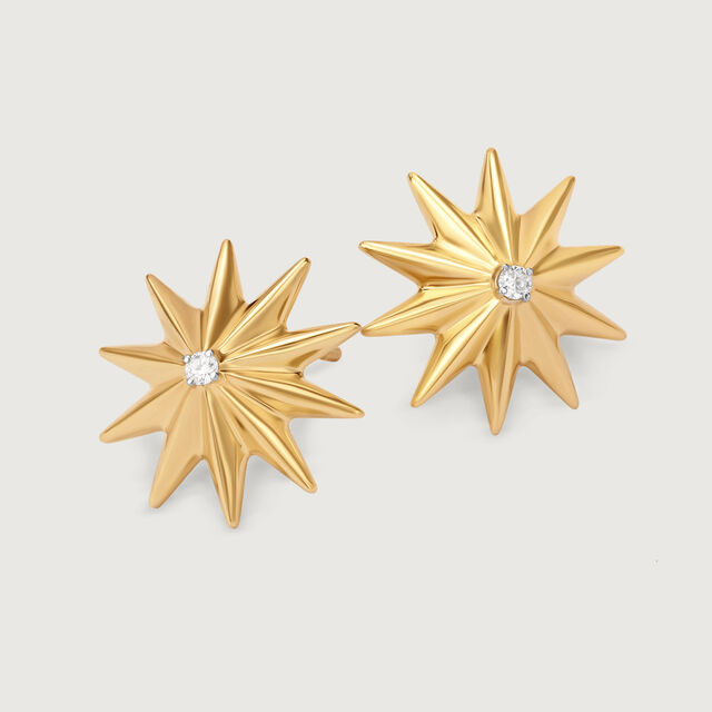 Timeless Radiating Star 14KT Diamond Stud Earring,,hi-res image number null