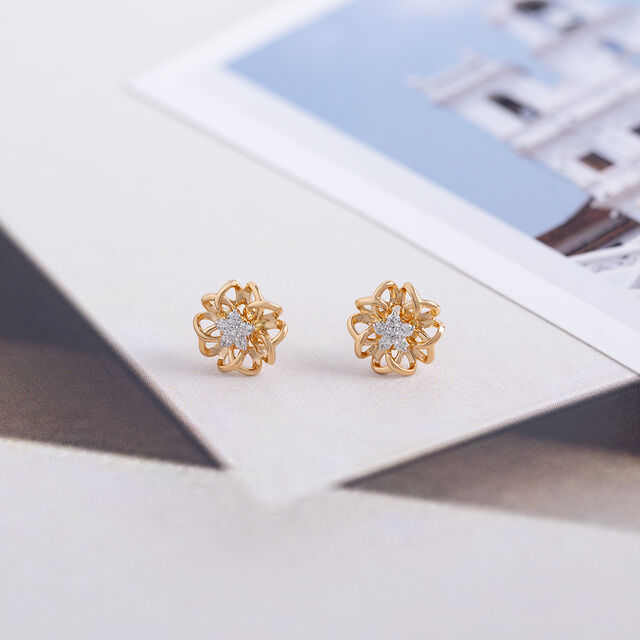 Crochet Bloom Gold and Diamond Stud Earrings,,hi-res image number null
