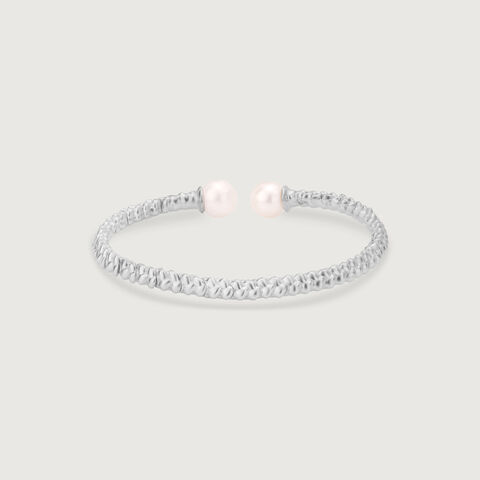 Chic Braided Pearl Silver Bangle