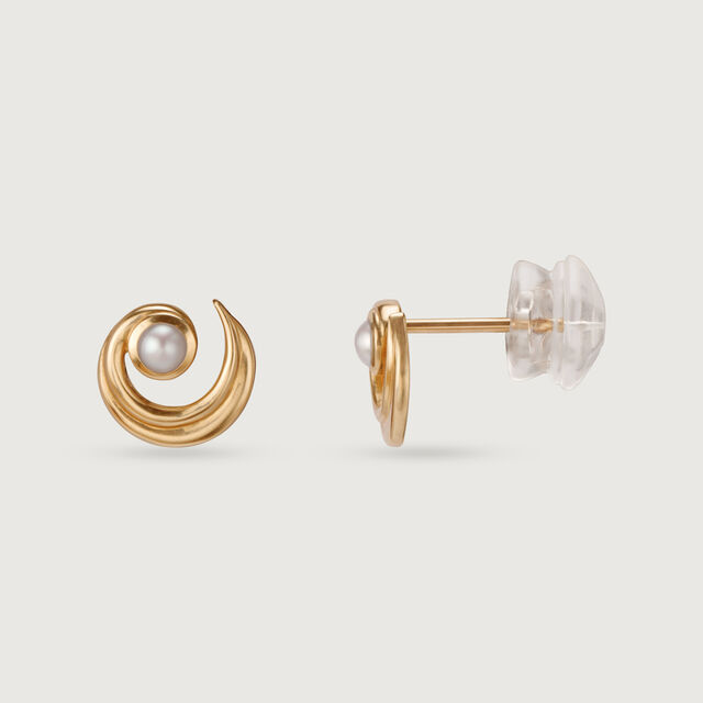 Moonlit Pearl Crescents 14KT Yellow Gold Stud Earrings,,hi-res image number null