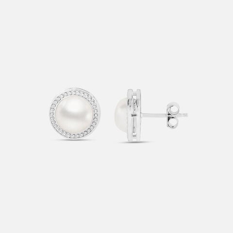 Luxe Pearl Silver Stud Earrings