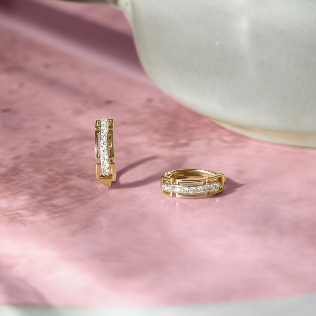 Glam Bold Gold & Diamond Hoop Earrings,,hi-res image number null