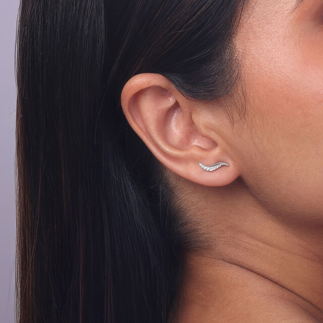 Curved Glow Silver Stud Earrings,,hi-res image number null