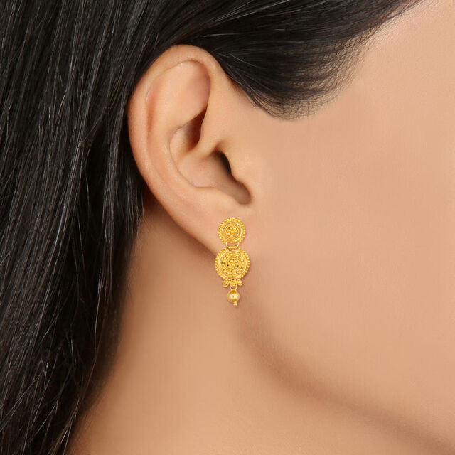Lavish 22 Karat Gold Decorative Traditional Drop Earrings