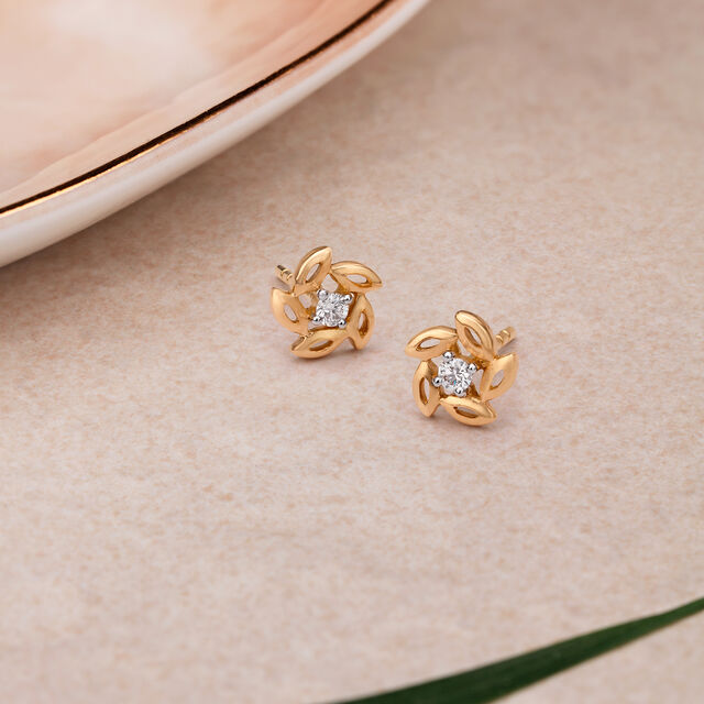 Dainty Floral Gold and Diamond Stud Earrings