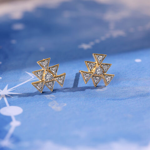 Chic Cosmic Stars 14KT Diamond Stud Earrings