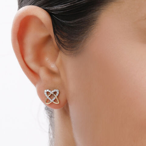 14KT Yellow Gold Entwined Hearts Diamond Stud Earrings