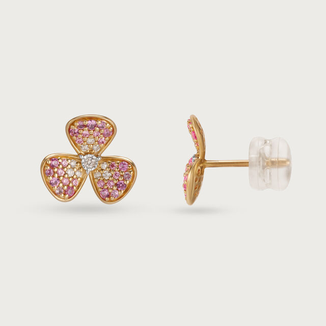 14KT Yellow Gold Floral Elegance Diamond Earrings,,hi-res image number null