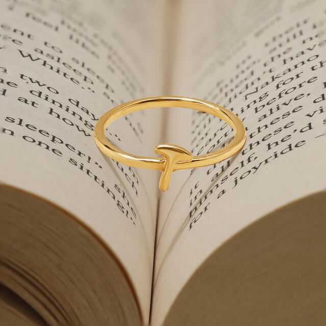 Letter T 14KT Yellow Gold Initial Ring,,hi-res image number null