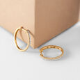 Sculpted Shine Gold & Diamond Hoop Earrings,,hi-res view 1
