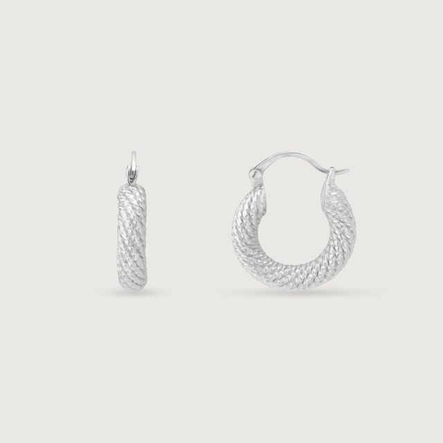 Braided Shine Silver Hoop Earrings,,hi-res image number null