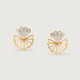 Floral Sparkle 14 Kt Gold & Diamond Stud Earrings,,hi-res view 3