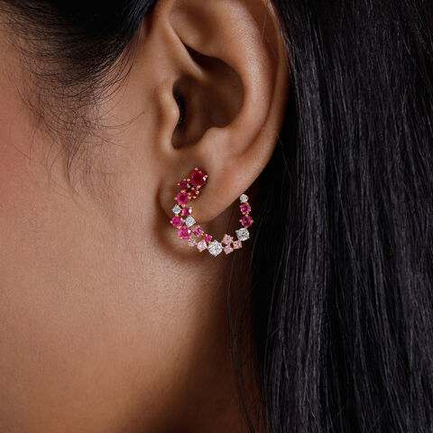 Radiant Graduated Sapphire and Ruby Stud Earrings