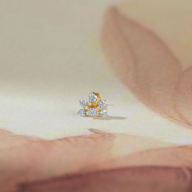 Blossoming Elegance Gold and Diamond Nose Pin,,hi-res image number null