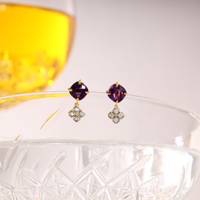 Moonlit Martini 14KT Diamond & Amethyst Drop Earrings,,hi-res image number null