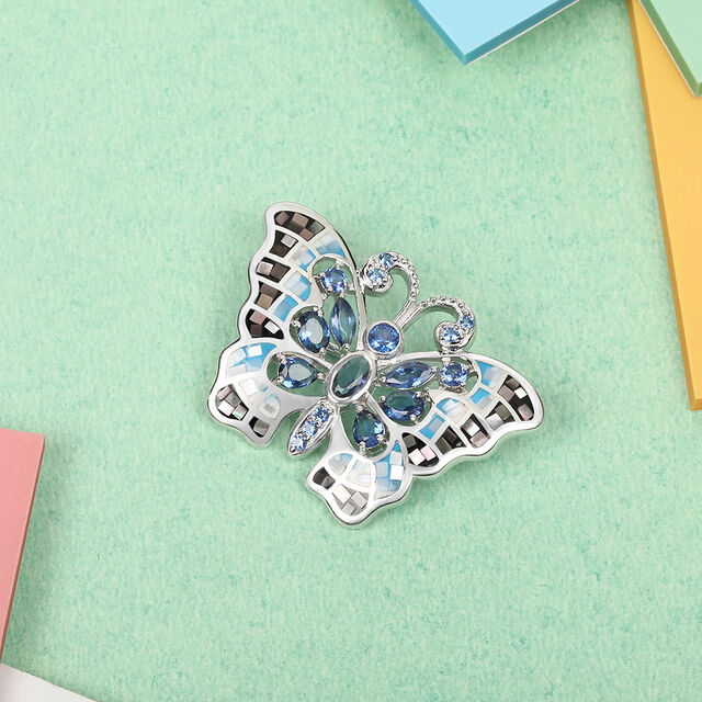 Mosaic Butterfly Silver Brooch,,hi-res image number null