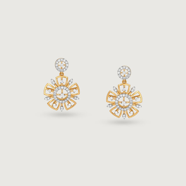 Blossoming Elegance Gold & Diamond Drop Earrings,,hi-res image number null