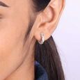 Textured Gleam Silver Hoop Earrings,,hi-res view 2