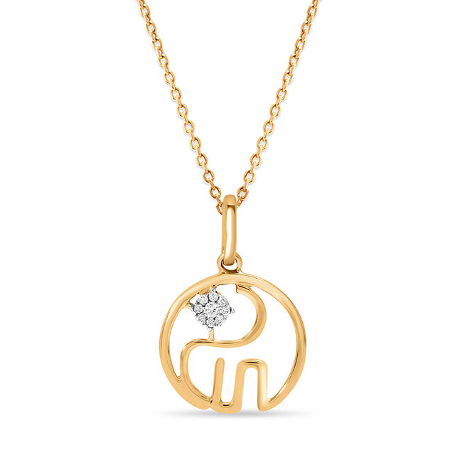14 KT Yellow And White Gold Elephant Diamond Pendant,,hi-res view 1