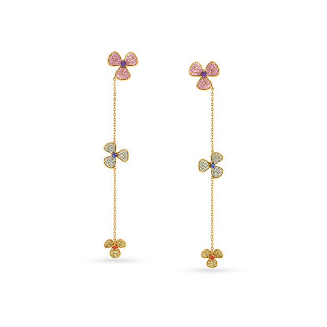 14KT Yellow Gold Earrings Three Petal Bloom,,hi-res view 2