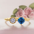 14KT Yellow Gold Rare Pair Diamond and Blue Topaz Ring,,hi-res view 1