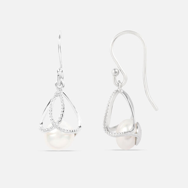 Ivory Pearl Silver Hoop Earrings,,hi-res image number null