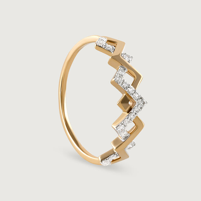 Zigzag Glimmer Gold & Diamond Finger Ring,,hi-res image number null