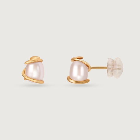 Graceful Allure 14 Kt Gold & Pearl Stud Earrings