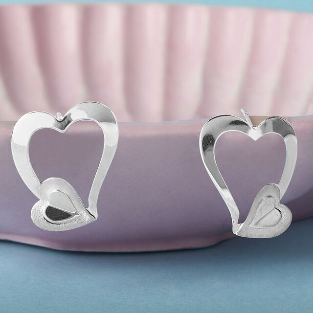 Sculpted Heartbeat Silver Stud Earrings,,hi-res image number null