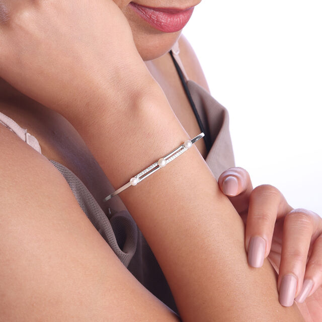 Elegant Pearl Silver Bangle,,hi-res image number null