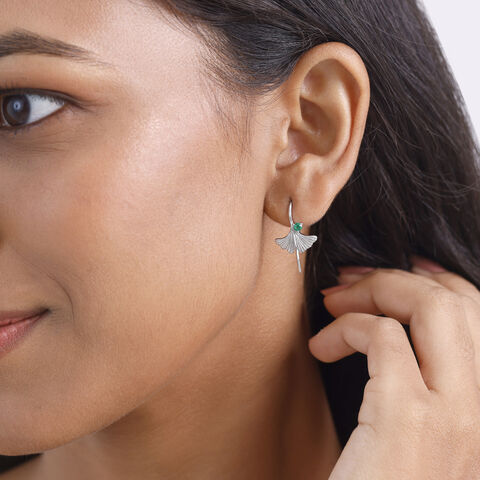 Verdant Glow Silver Hoop Earrings