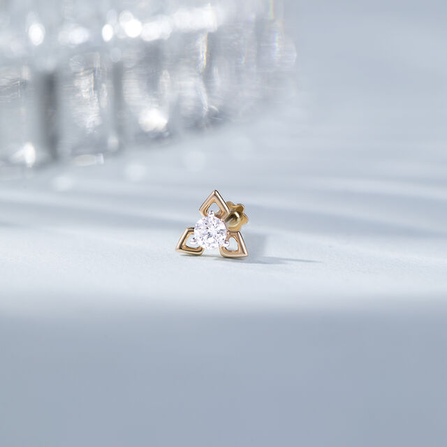Triple Petal Gold and Diamond Nose Pin,,hi-res image number null