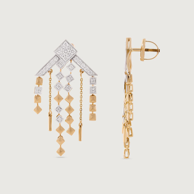 Retro Rhythm Gold & Diamond Drop Earrings,,hi-res image number null