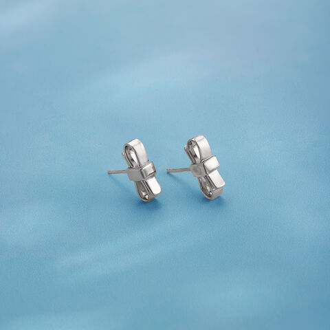 Minimal Bow Silver Stud Earrings
