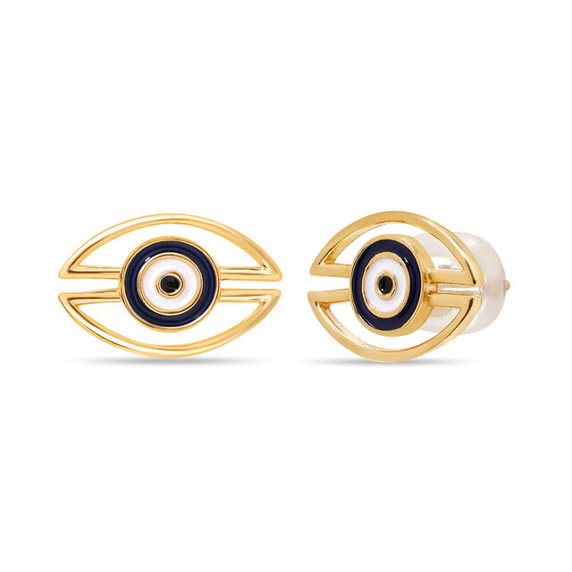 14KT Yellow Gold Geometric Evil Eye Stud Earrings,,hi-res image number null