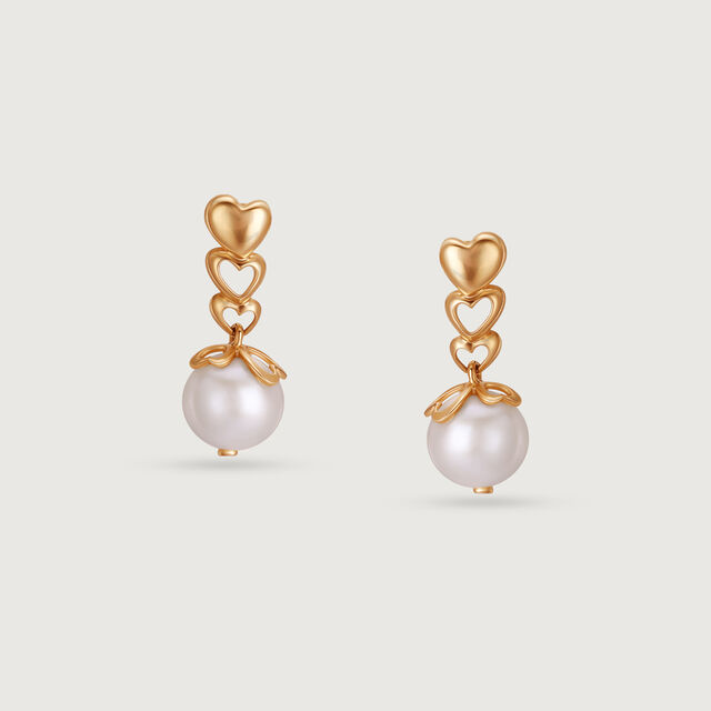 Glowing Hearts Pearl & Gold Drop Earrings,,hi-res image number null
