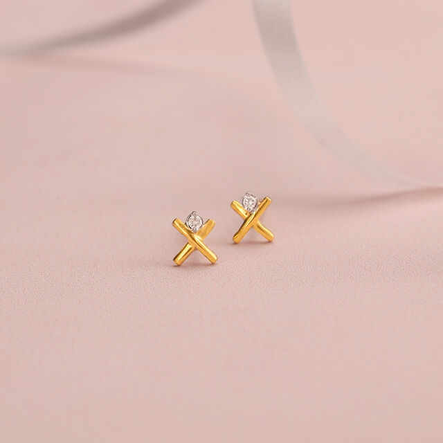 Radiant Cross 14 Kt Gold and Diamond Stud Earrings,,hi-res image number null