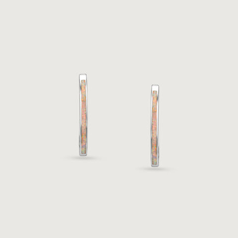 Sleek Luminous Opal Silver Hoop Earrings